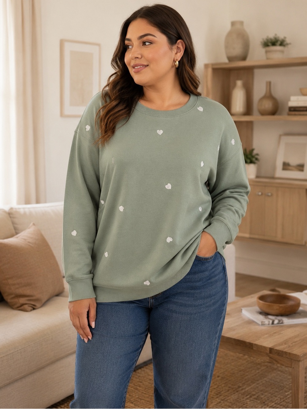 Joei & I Women’s Embroidered Heart Print Oversized Sweatshirt Pullover Size 2X